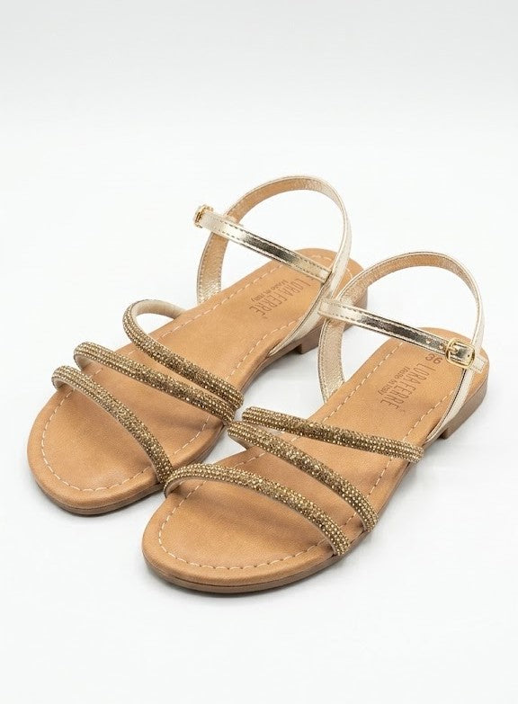 LORAFERRES SANDAL TRIPLE STRAP GLD&CML gold&camel / 36