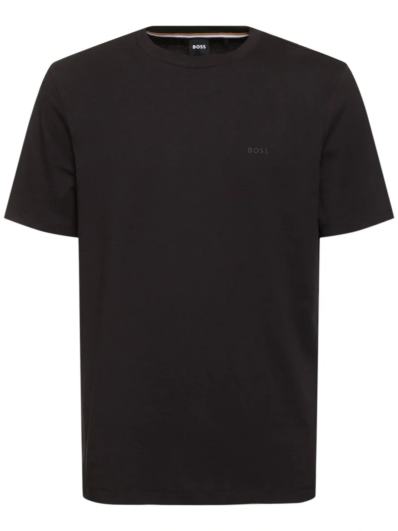 Boss: Thompson Logo Cotton Jersey T-shirt - Black -Men