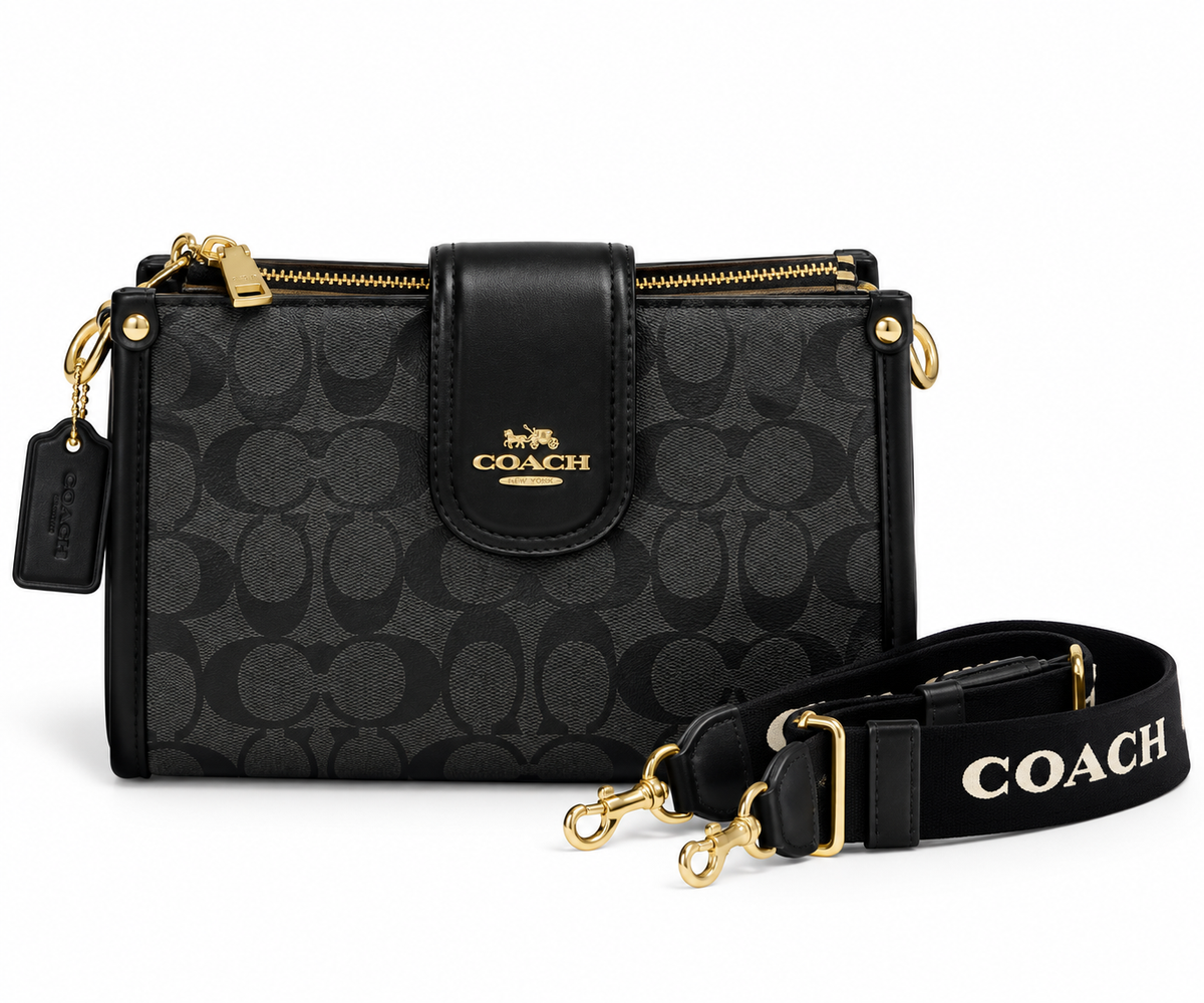 Coach Bag Black&Grey 5557 Black & Grey Medium Bag Black & Grey
