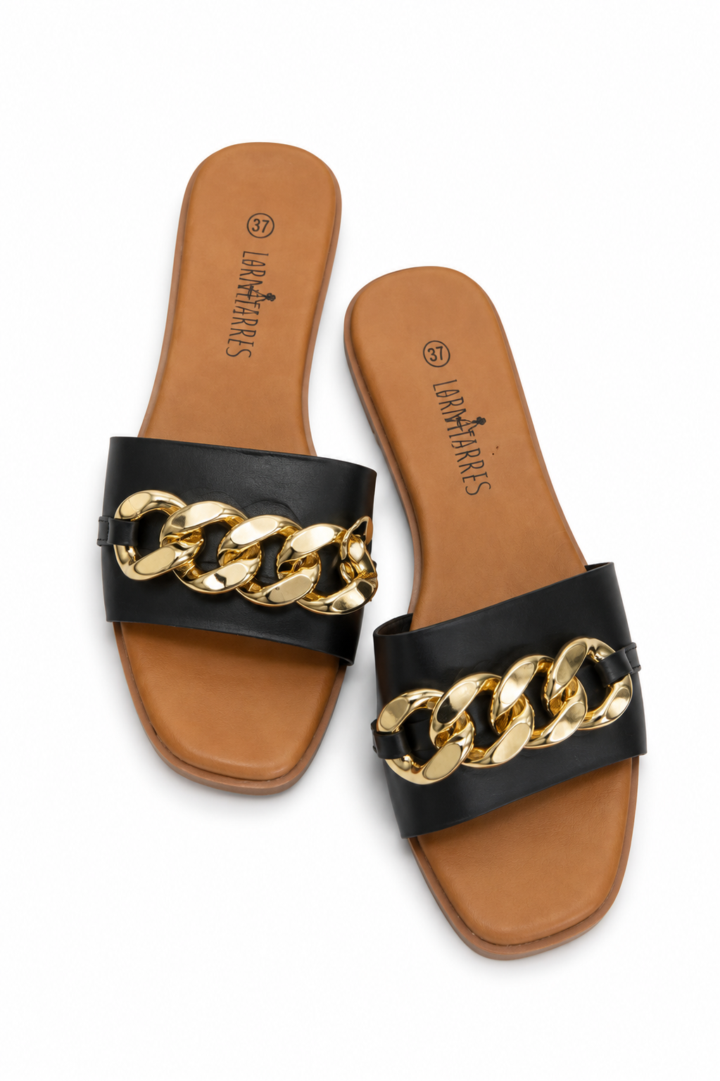 LORAFERRES SLIDE FLAT SLIDE BLK&CAMEL black&camel / 37