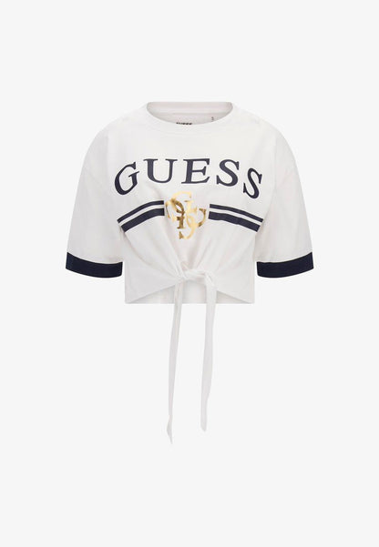 Guess MYLAH Crop T-shirt In Beige White / S