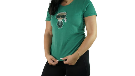 Karl Lagerfeld Green T-shirt Big Logo Strass