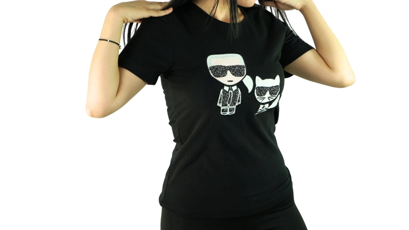 Karl Lagerfeld Black T-shirt Big Logo Strass