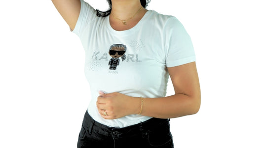 Karl Lagerfeld White T-shirt Big Logo Strass