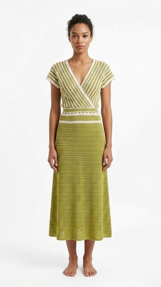 BASIC DRESS GRN&BGE green&beige / One Size