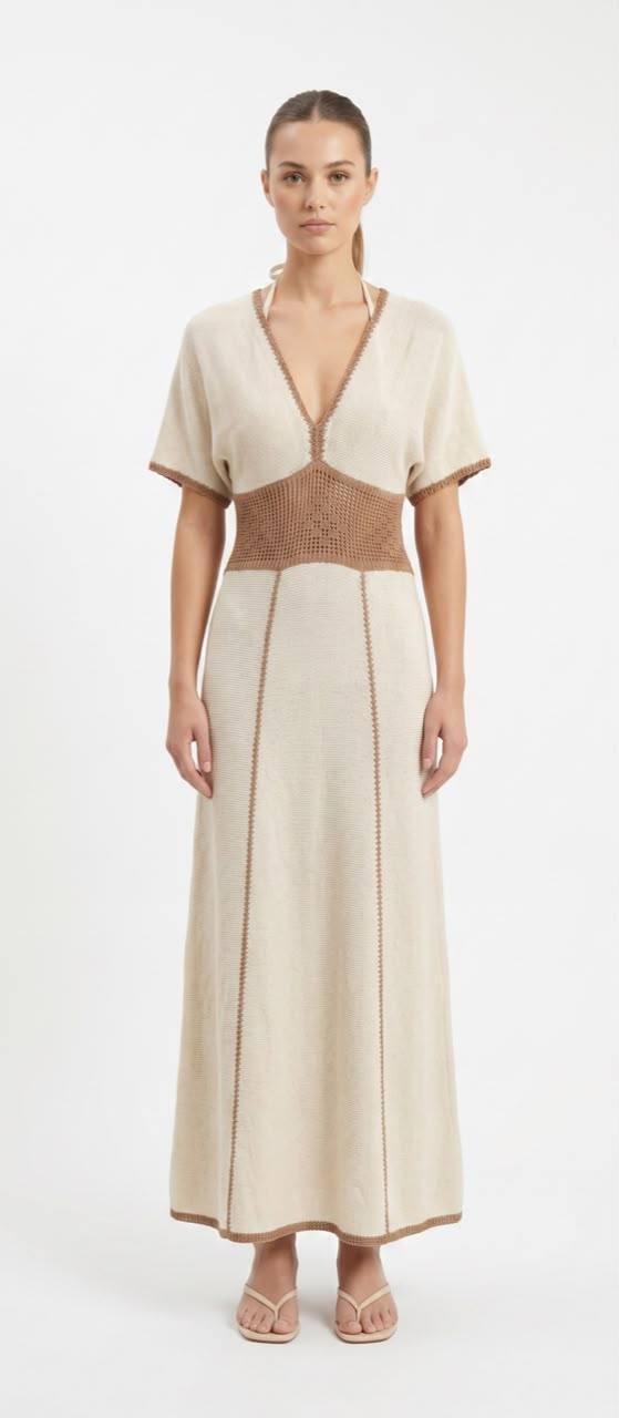 BASIC DRESS BGE&BRN S844 beige&brown / One Size
