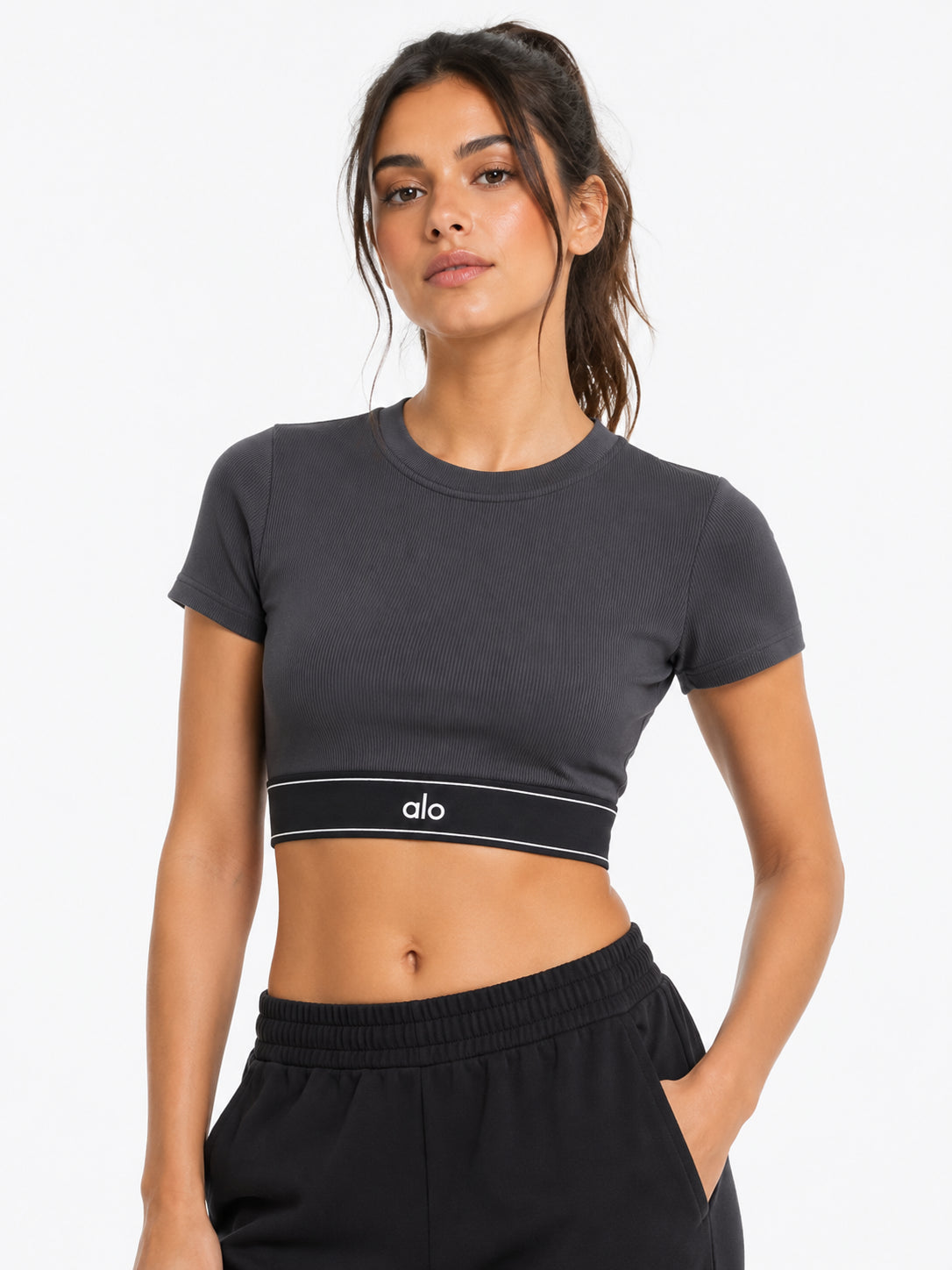 ALO CROP TOP GREY grey / S