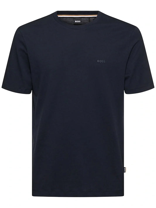 Boss: Thompson Logo Cotton Jersey T-shirt - Navy -Men