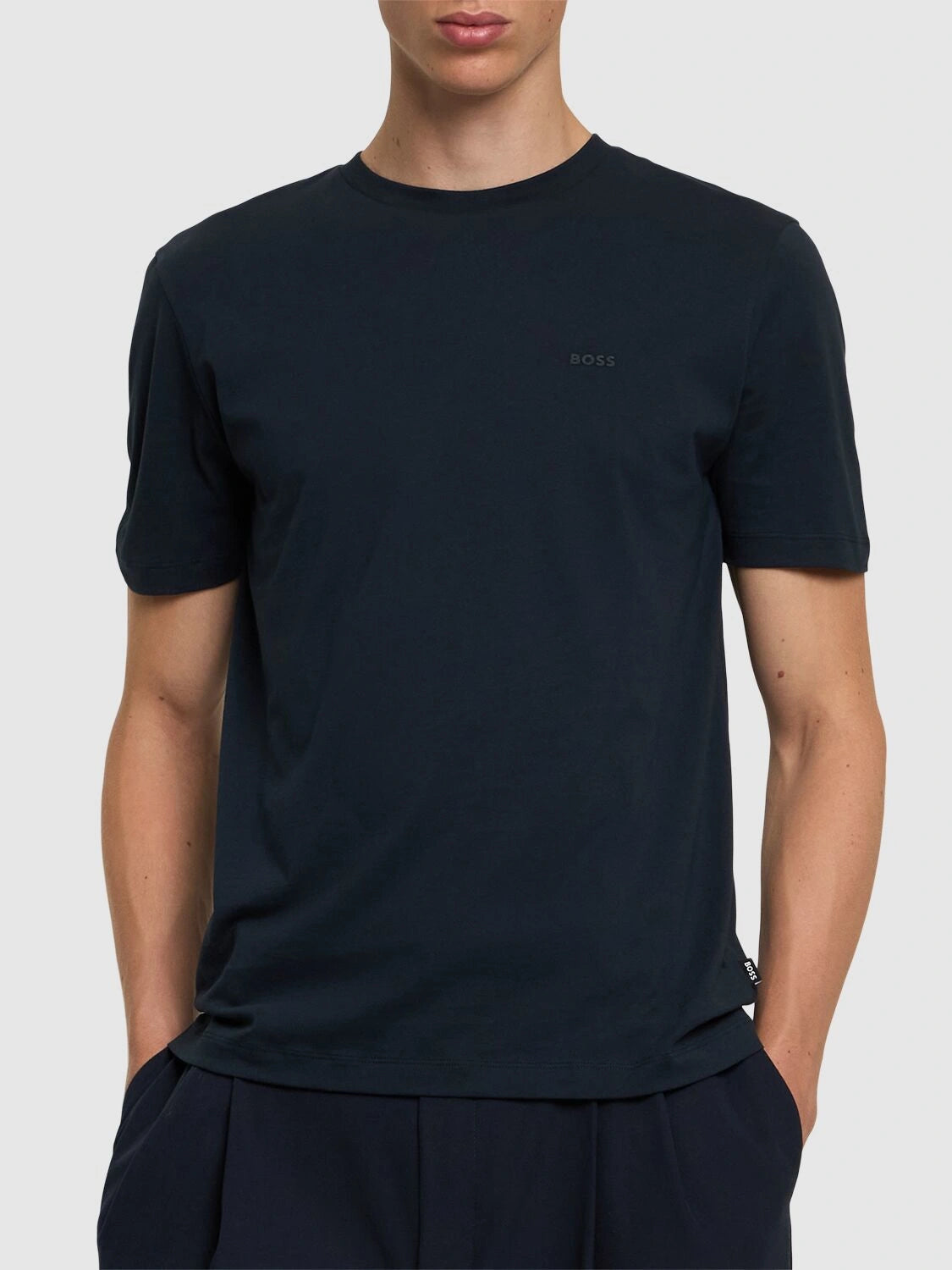 Boss: Thompson Logo Cotton Jersey T-shirt - Navy -Men Navy / M