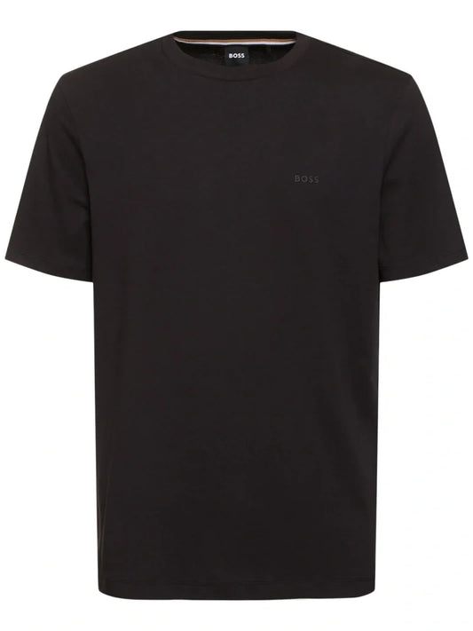 Boss: Thompson Logo Cotton Jersey T-shirt - Black -Men