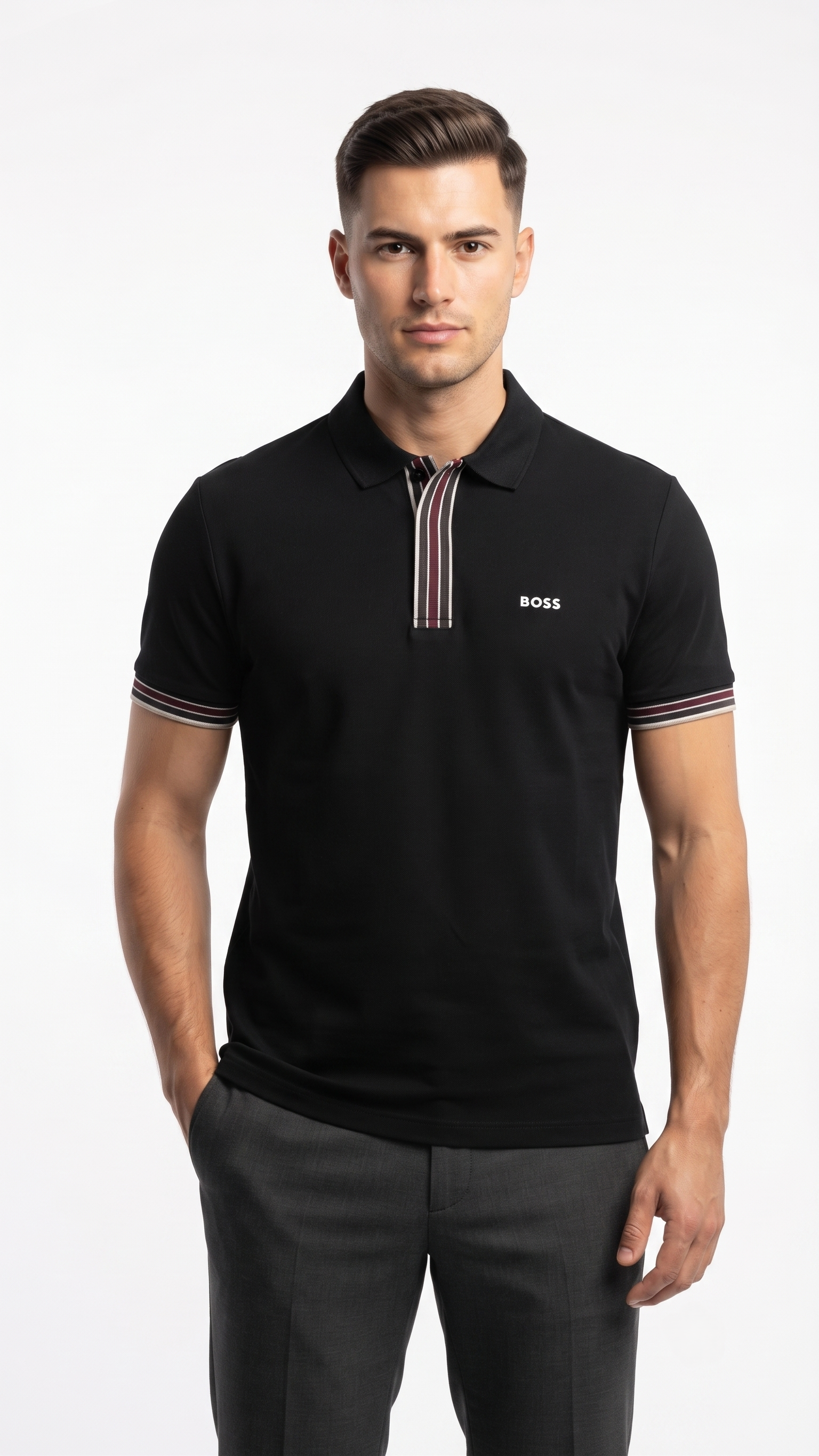 BOSS POLO BLK&BRDO 1439 black&bordo / M