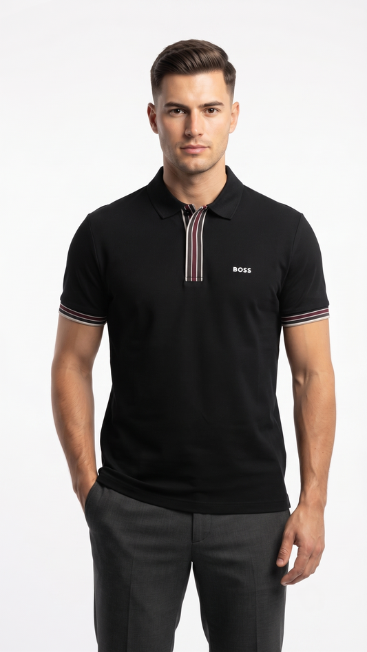 BOSS POLO BLK&BRDO 1439 black&bordo / M