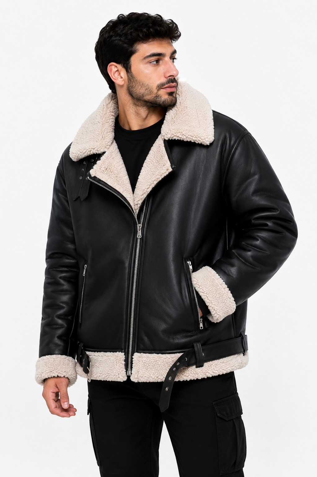 ZARA JACKET BLK&BGE black&beige / L