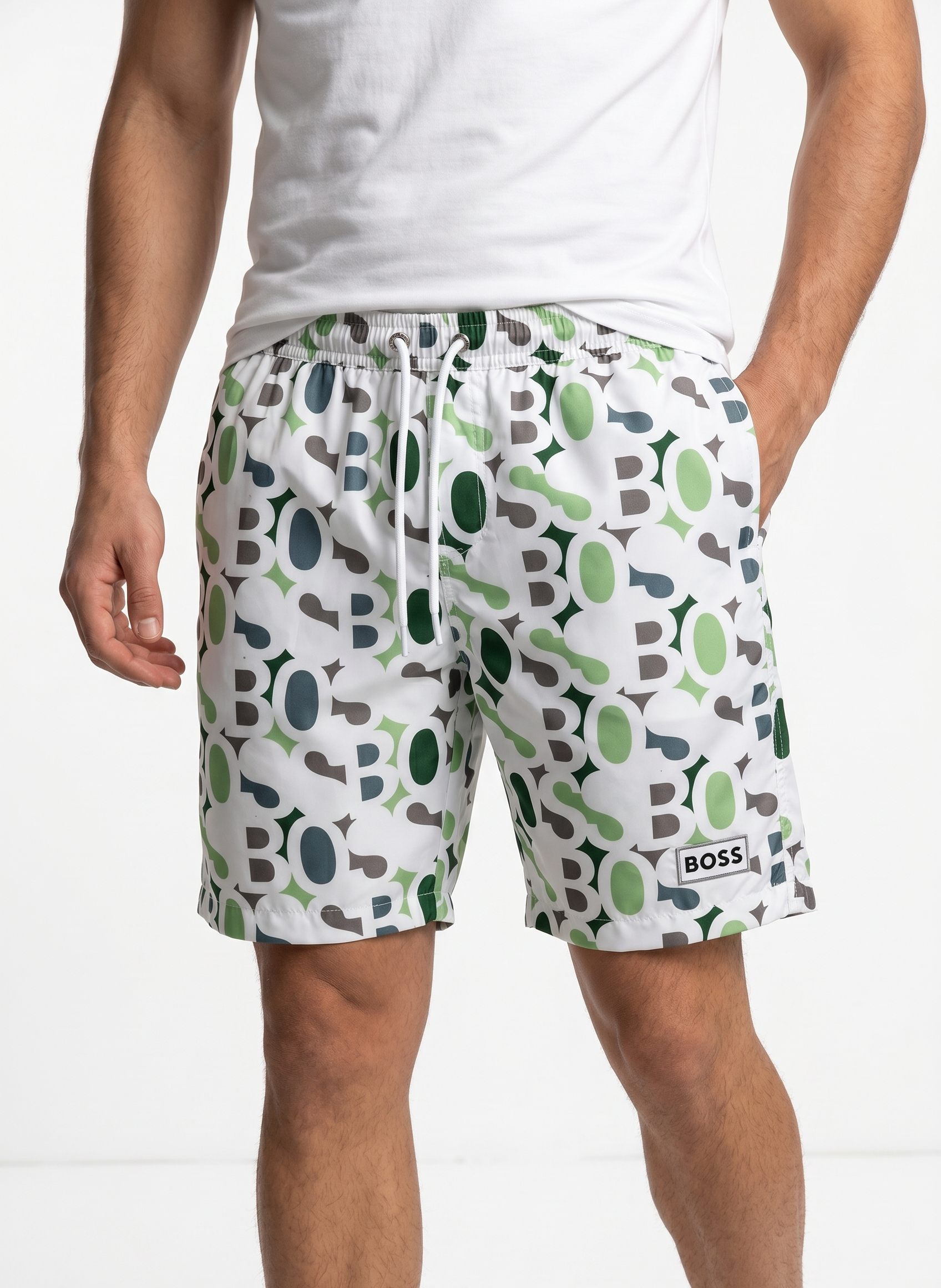 BOSS SWIM SHORT 5025-20 white&green / S
