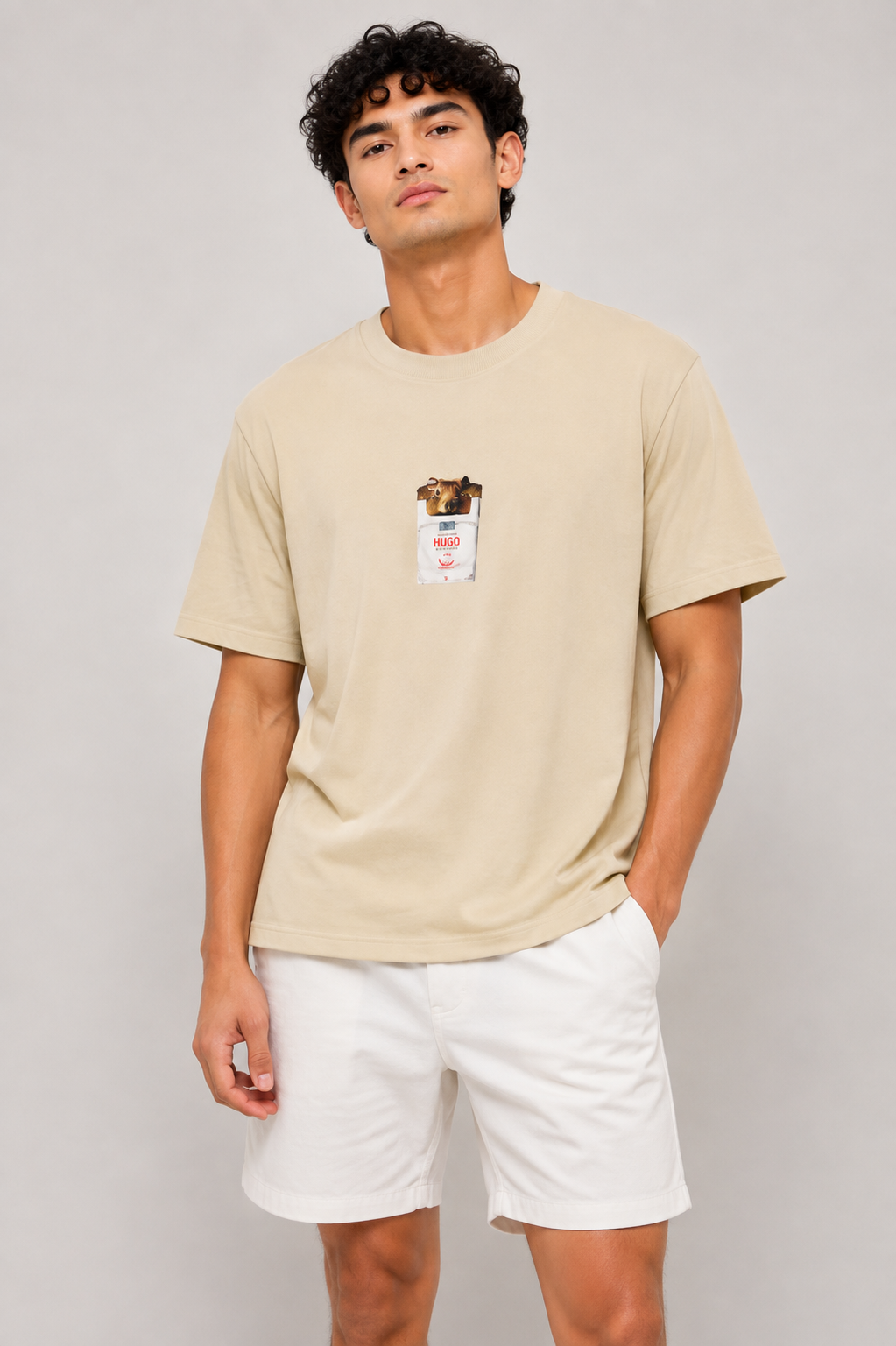 HUGO BOSS T-SHIRT BEIGE&WHITE 01 beige&white / L