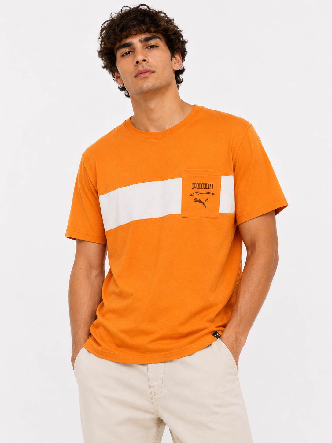 PUMA T-SHIRT HOT ORANGE&WHT hot orange&white / L