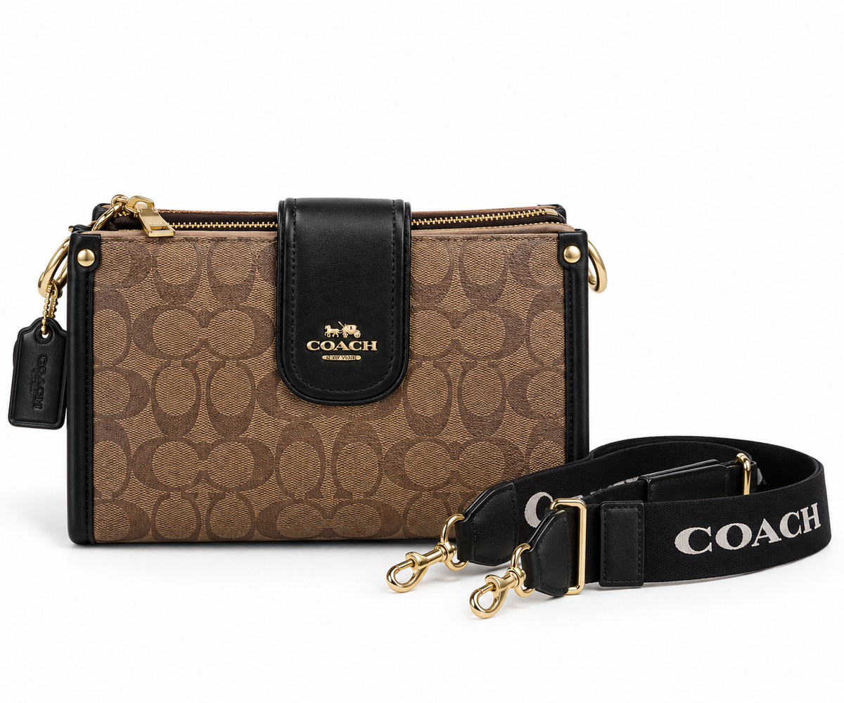 Coach Bag D.Bge&Blk 5557 Dark Beige & Black Medium Bag Dark Beige & Black