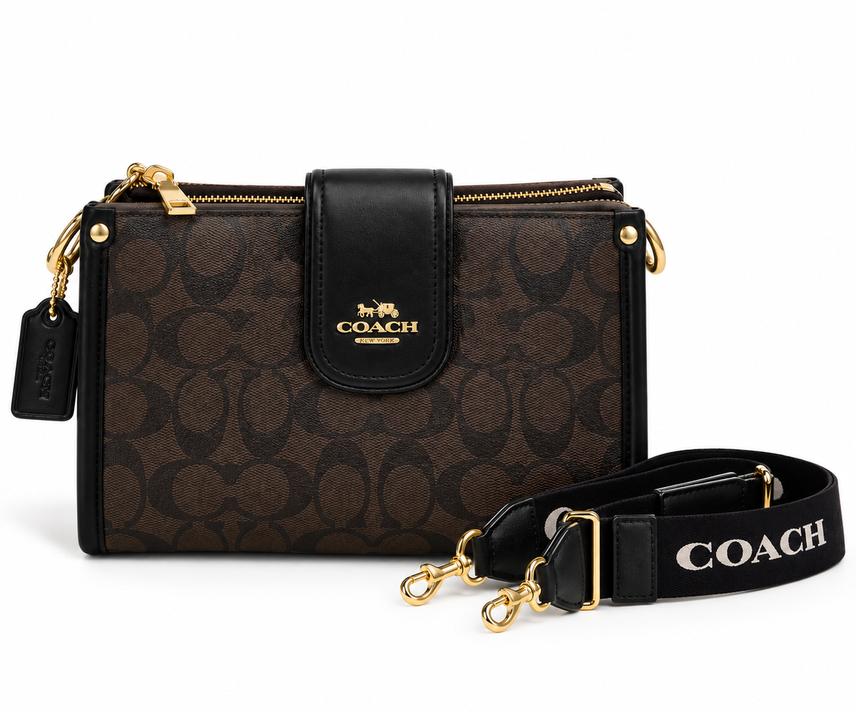 Coach Bag D.Brown&Blk 5557 Dark Brown & Black Medium Bag Dark Brown & Black