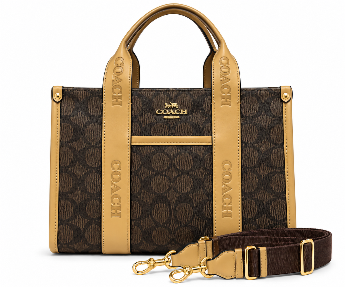 Coach Bag Bge&D.Brn 90159 Beige & Dark Brown Medium Bag Beige & Dark Brown